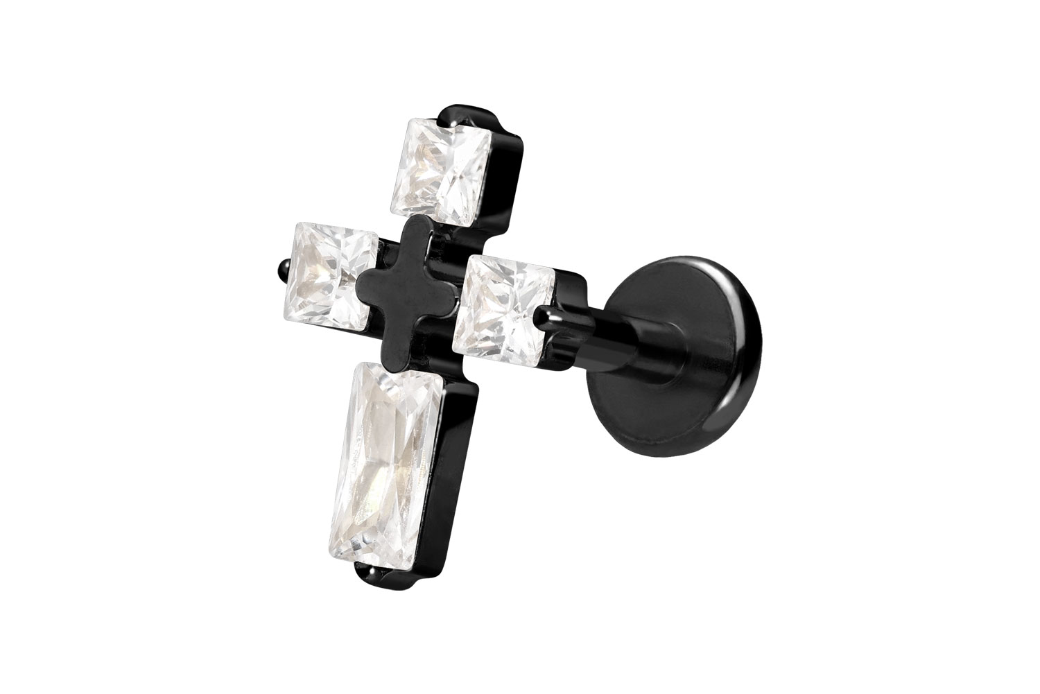 Titan Labret Piercing mit Push Fit KRISTALLKREUZ